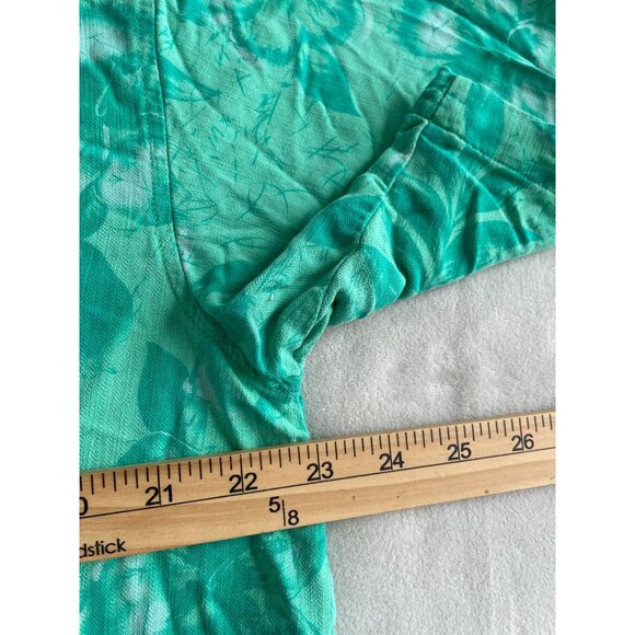 Caribbean Joe Mens XL Teal Hawaiian Floral Wood Buttons Shirt Washable Silk - Picture 3 of 8